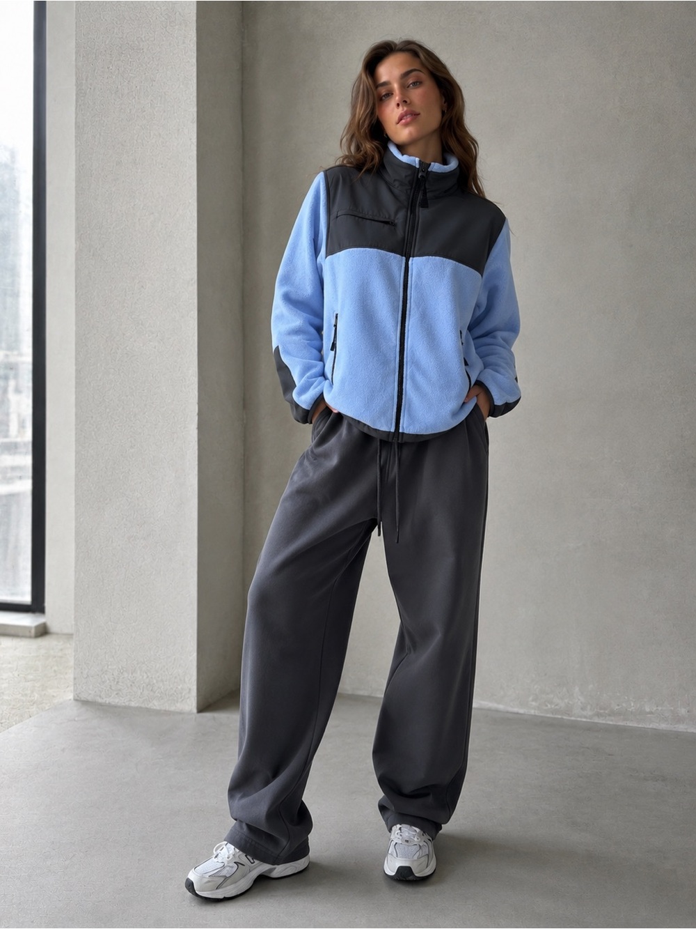 Women’s TRI Mountain Light Blue Fleece Jacket Charcoal Contrast Full Zip Size S